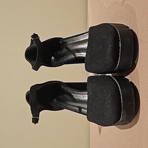 Women's Black shimmer block heel platform shoes